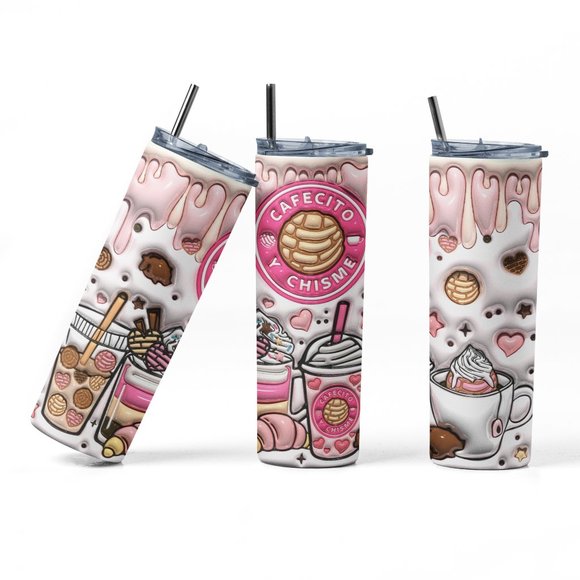 Cafecito y Chisme Tumbler, 20oz Insulated Spanish Cup - Picture 1 of 8